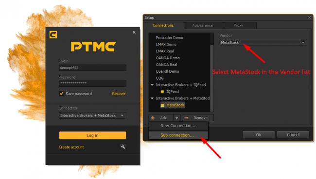 Select MetaStock in PTMC as sub connection