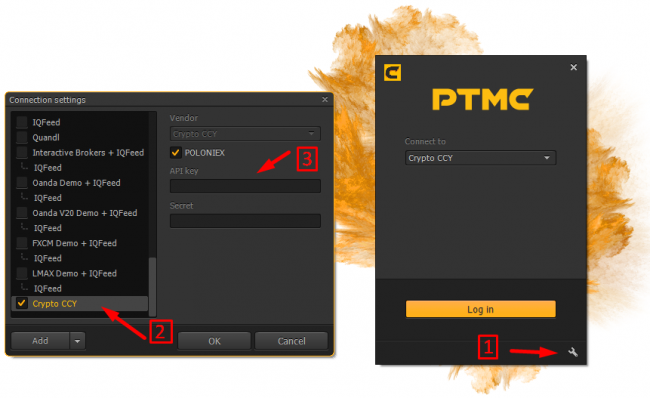 connection settings of Poloniex and PTMC