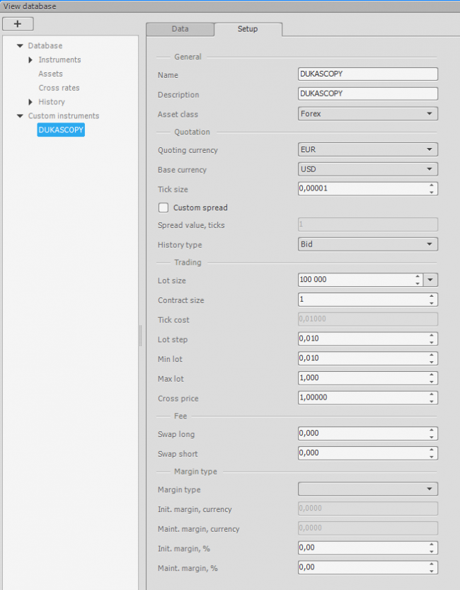 The screen of View Database - Setup