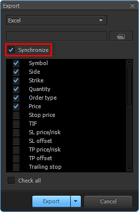 Choose the needed parameters and set data synchronization