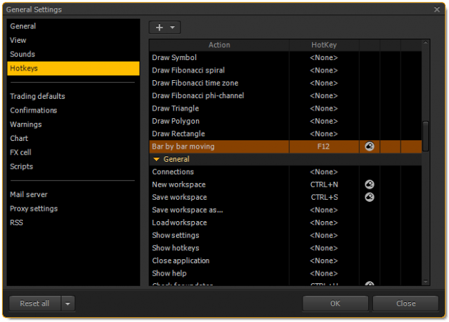 New hotkey in PTMC trading platform - Bar by bar moving