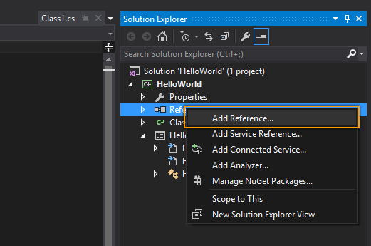 Add references in Solution Explorer