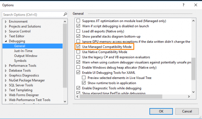 Debugging settings for Visual Studio 2012