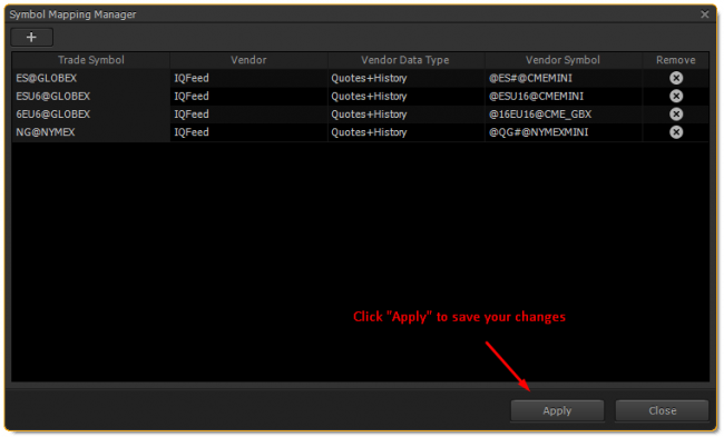 Symbol Mapping Manager- Apply button